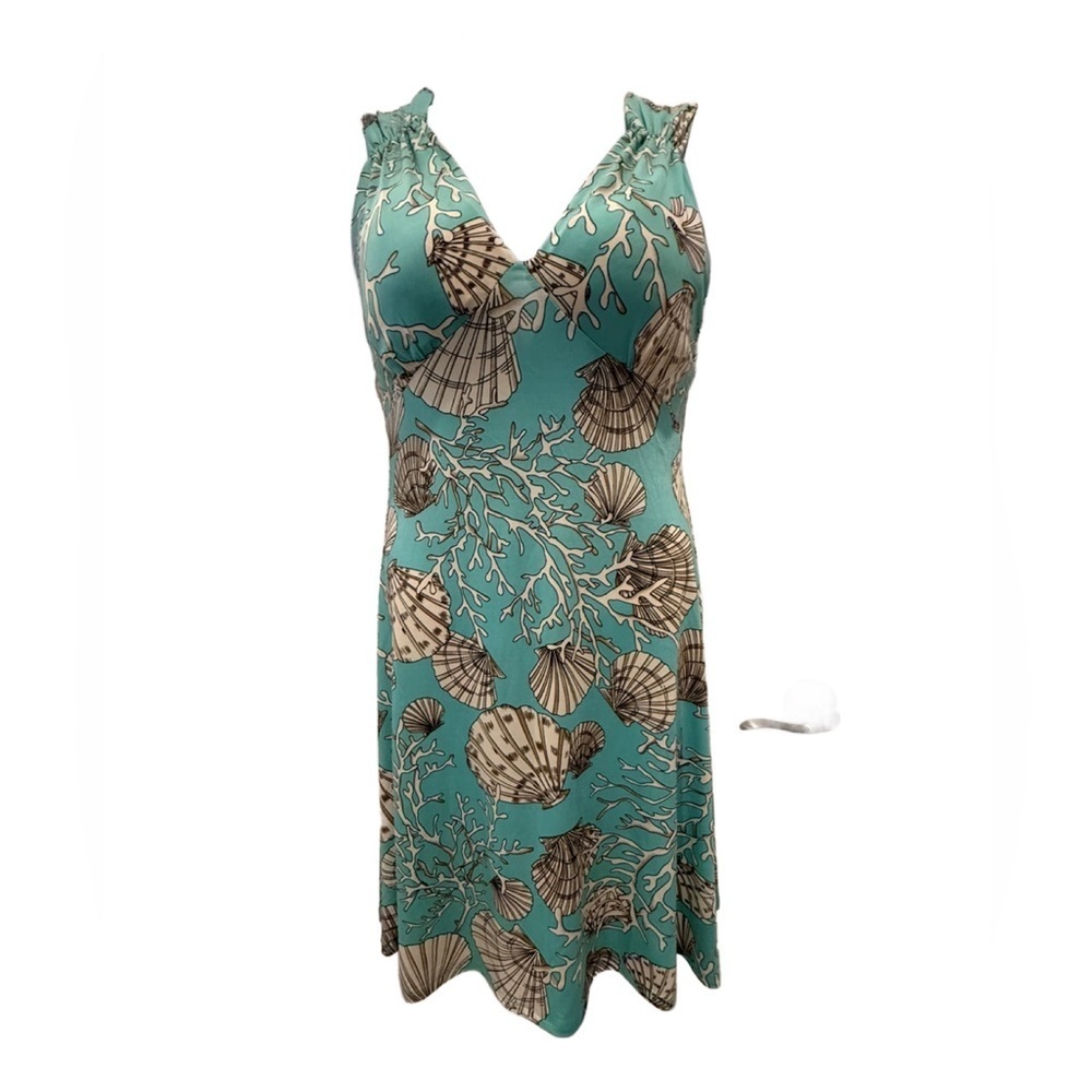 Teal Seashell Print Dress. Size Large